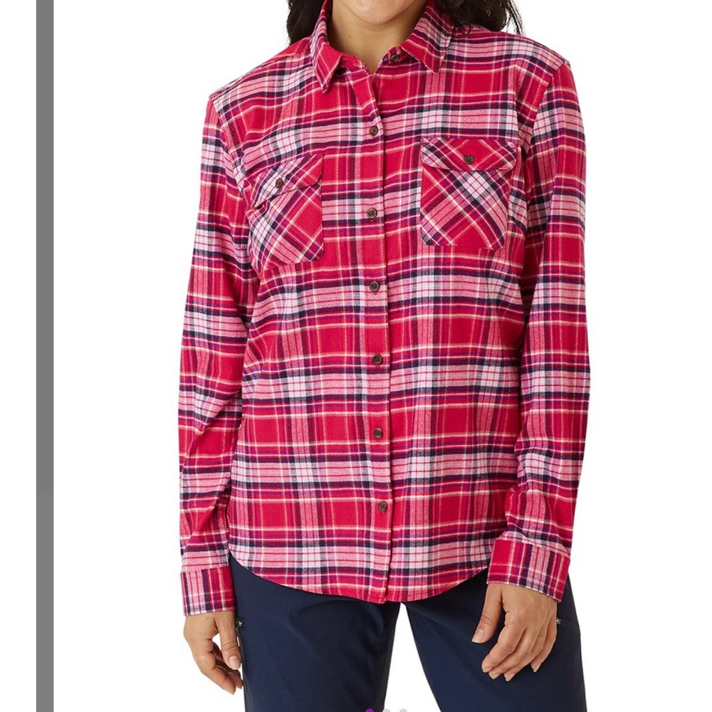 Eddie Bauer pop pink plaid button up everday flex flannel women’s top